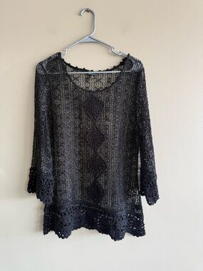 Lisa International Black Crochet Tunic Top
